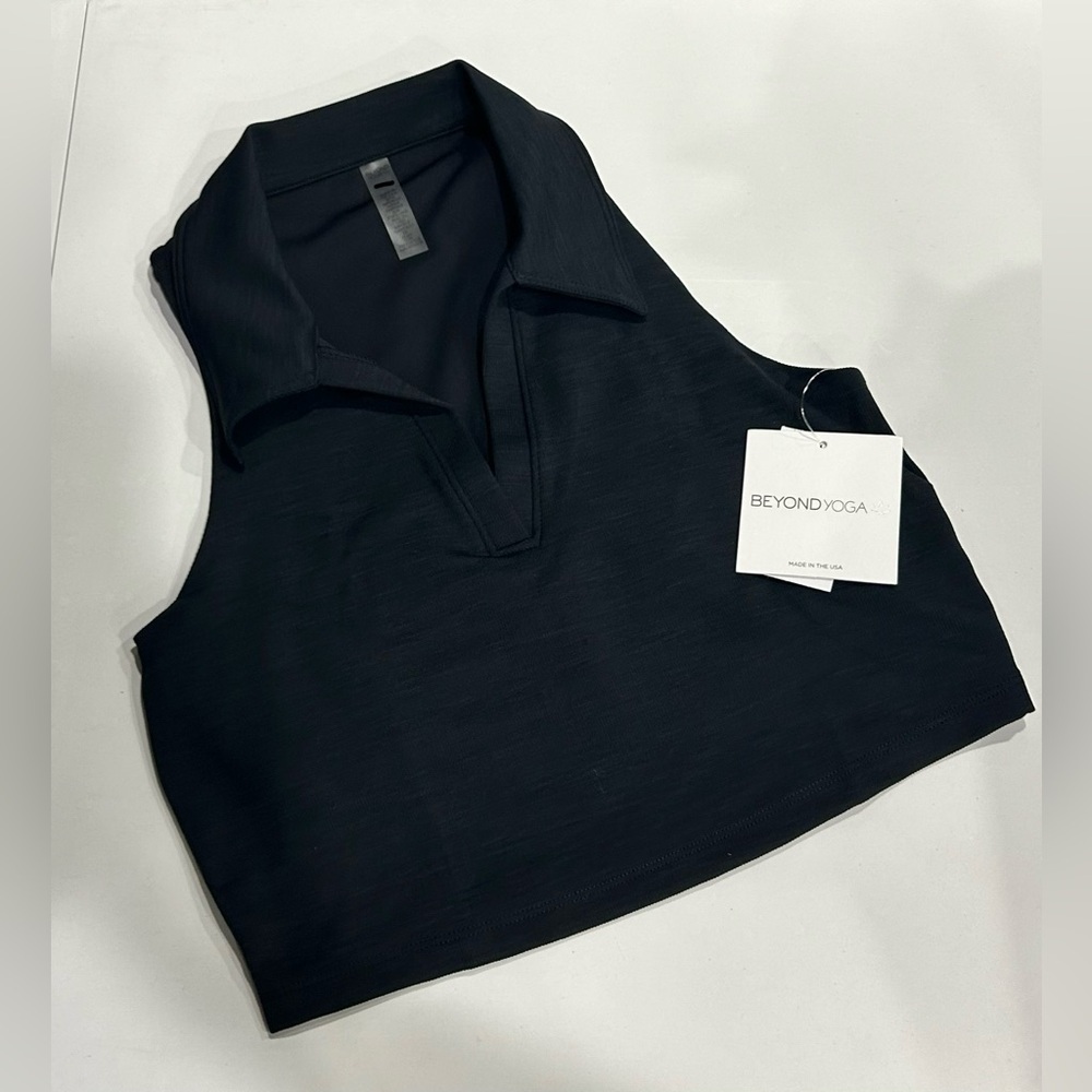Beyond Yoga Women's XL Heather Rib Prep Cropped Tank Black Heather NWT Stretch